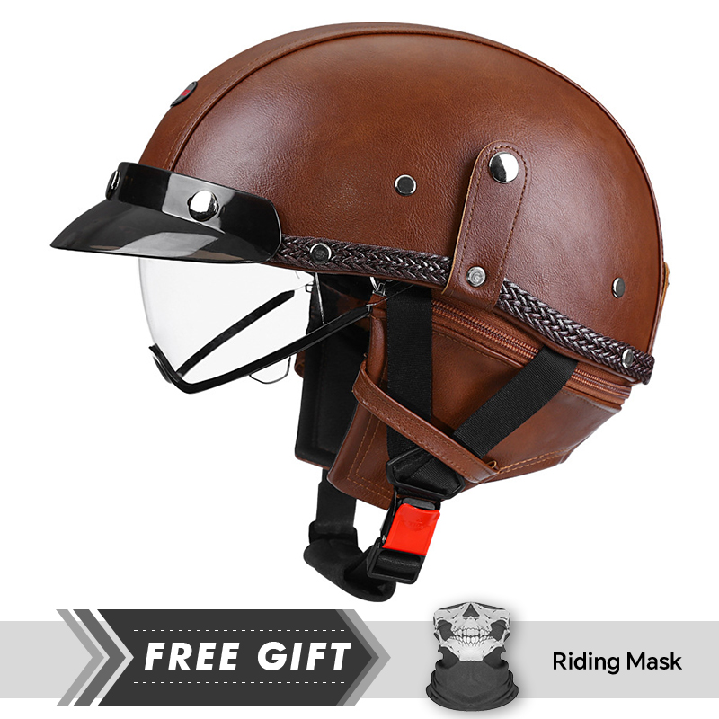 Motorcycle Gear In Store - Motorcycle Half Helmet Leather ABS Shell