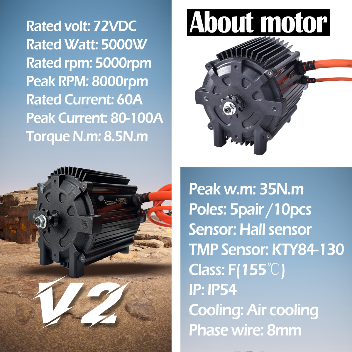 Kunray KR5V V2 72V 5000W Elect - Motorcycle Gear Kit incelemesi ve fiyatı